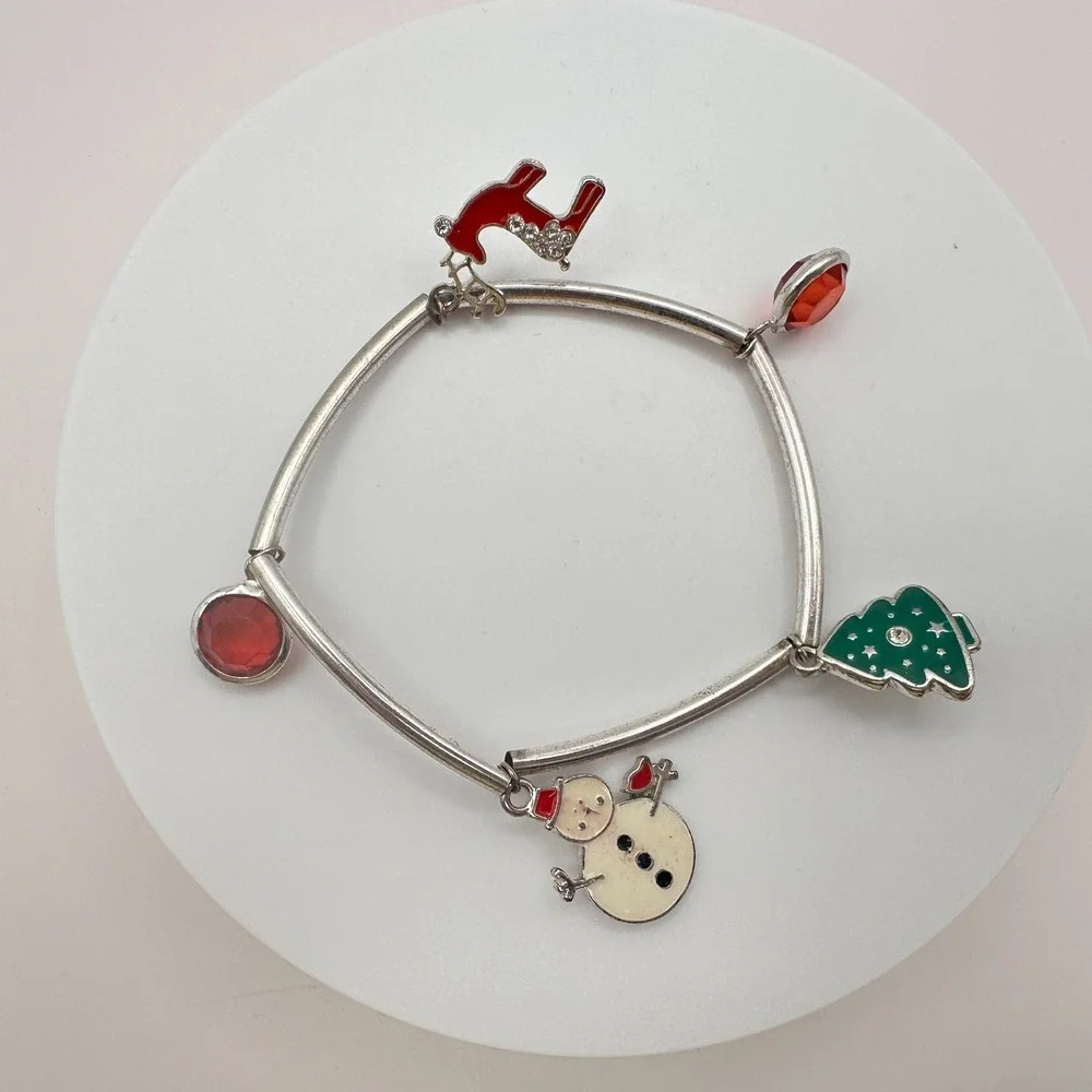 Vintage Y2K Silver Tone Holiday Charm Bracelet - Classic Women's Jewelry